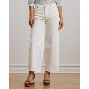 Lauren Ralph Lauren Women's High Rise Wide Leg Cropped Jeans White Wash Size 6